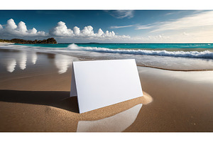 A white card propped up on a sandy, a Holiday Photo by Igor Tichonow