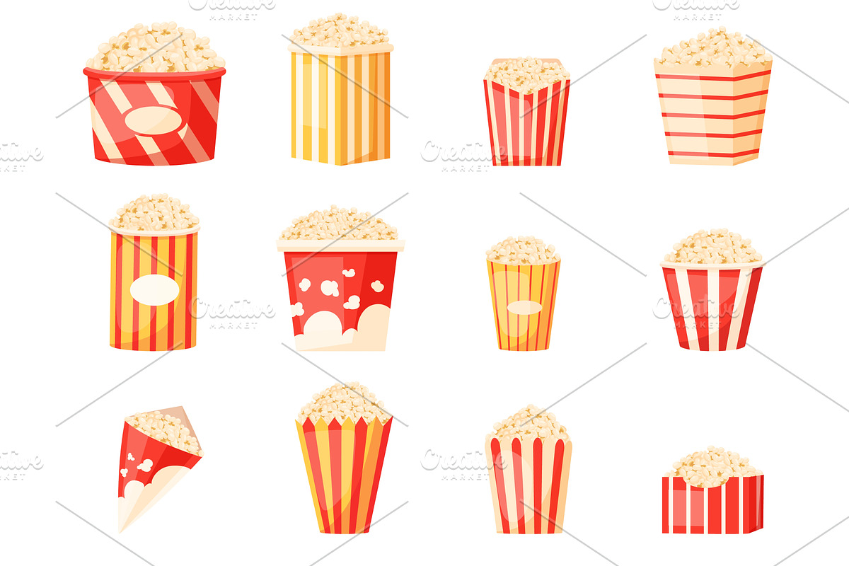Cinema popcorn buckets. Various, a Food Illustration by LadadikArt