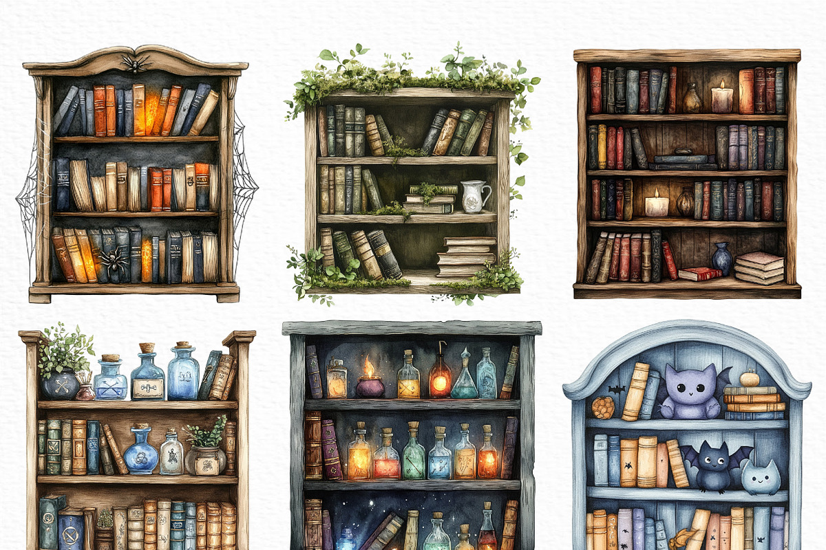 Watercolor Halloween Bookshelf PNG, an Illustration by Craft Nest (Photo 4 of 6)