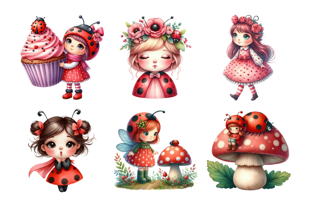 Watercolor Ladybug Girl Clipart, an Illustration by Daily.Designs (Photo 3 of 4)