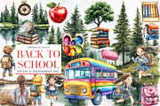 Watercolor Back to School Clipart, an Illustration by Designworld (Thumbnail 1 of 5)