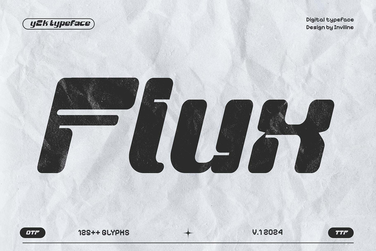 Flux Y2K Futuristic Display Typeface, a Sans Serif Font by Inviline.co (Photo 1 of 9)