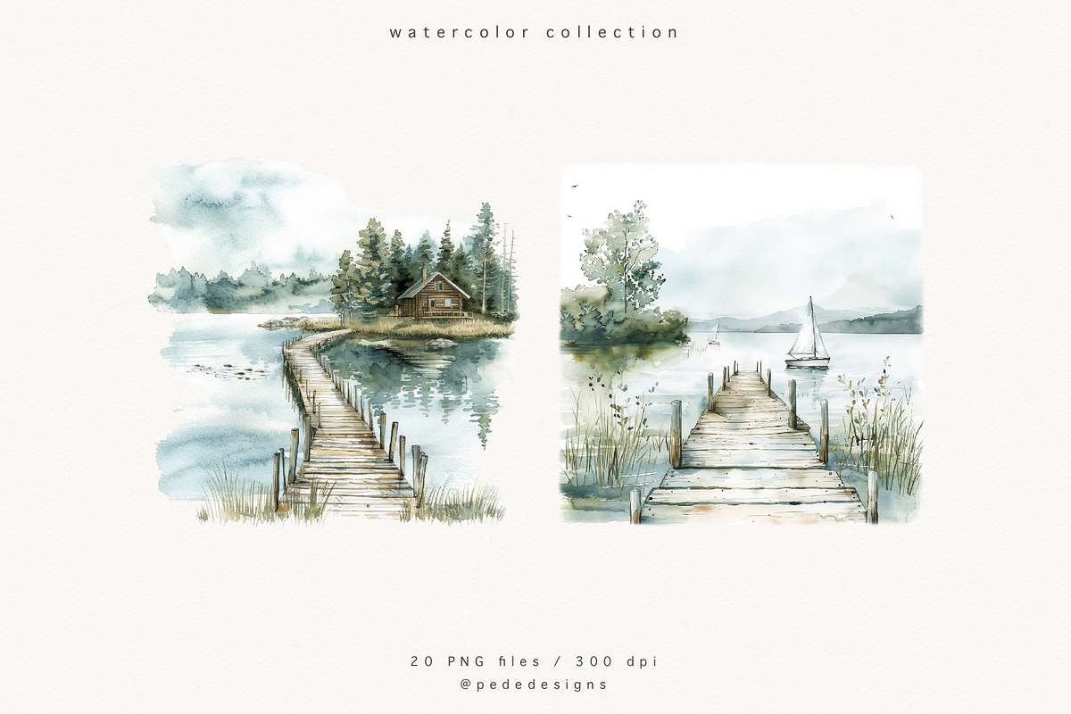 Watercolor Lake, a Decorative Illustration by PeDe Designs