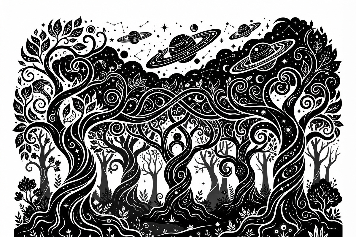 50 Mystical Galaxy Forest Silhouette, a Technology Illustration by Amazin_art (Photo 6 of 41)
