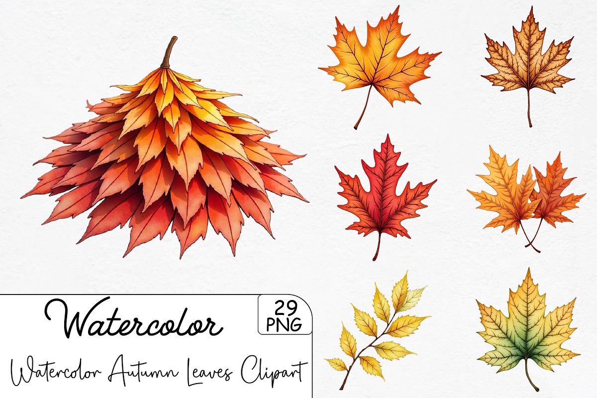 Watercolor Autumn Leaves Clipart, an Illustration by CrexoraLab (Photo 1 of 5)