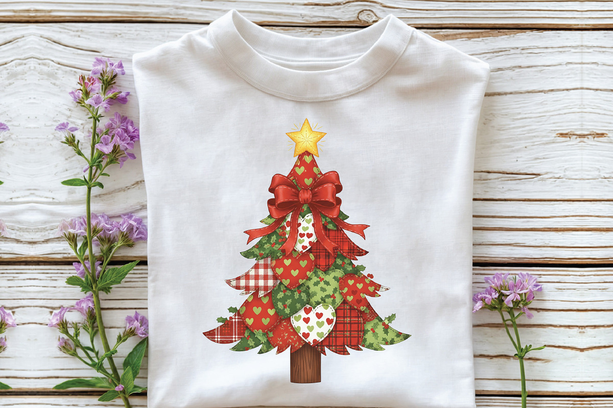 Retro Patchwork Christmas Tree PNG, an Illustration by CraftArtStudio (Photo 2 of 4)
