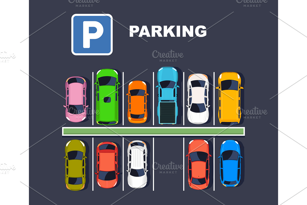 Top view parking lot with colourful, a Transportation Illustration by Yayasya (Photo 1 of 3)