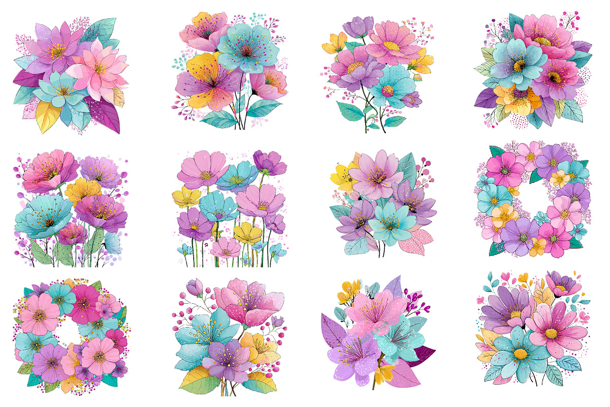 Whimsical Spring Flowers Clipart, an Illustration by Dream Creation (Photo 3 of 5)
