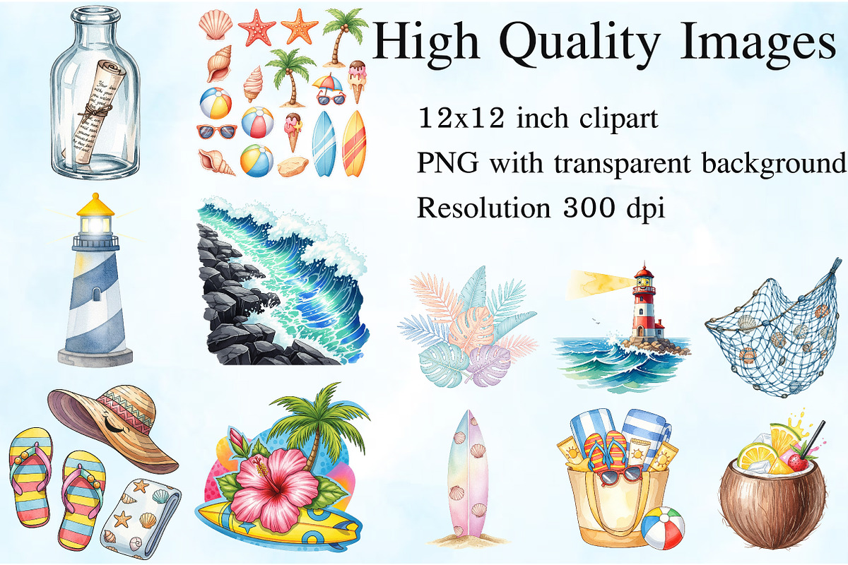 Coastal Summer Sublimation Clipart, an Illustration by Craft Nest (Photo 2 of 6)