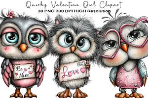 Quirky Valentine Owl Clipart, an Animal Illustration by Black Bird Studio