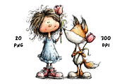 Whimsical Floral Girl & Fox Clipart, an Animal Illustration by GiraffeCreative (Thumbnail 14 of 20)