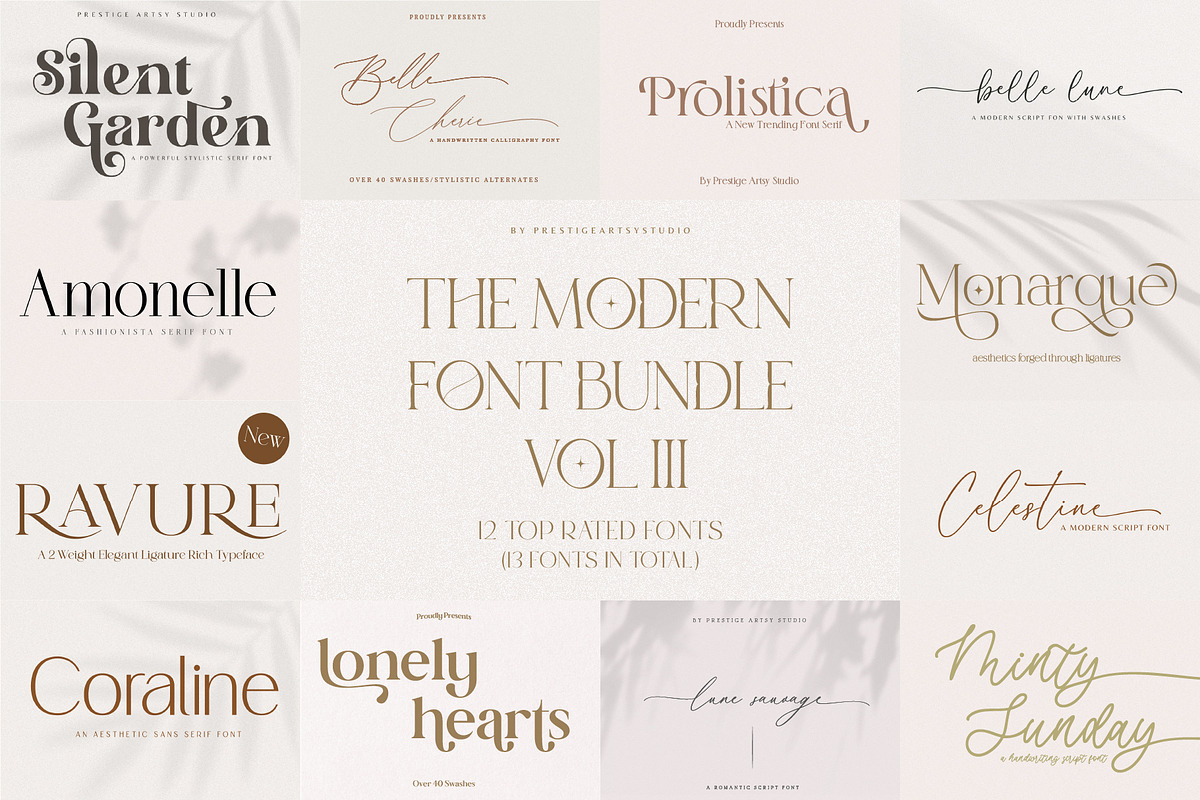 The Modern Font Bundle VOL III, a Script Font by Prestige Artsy Studio (Photo 1 of 12)
