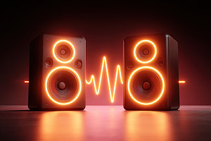 Sound pulses connecting two speakers in a dynamic audio display, a Background Photo by AlyaAnd