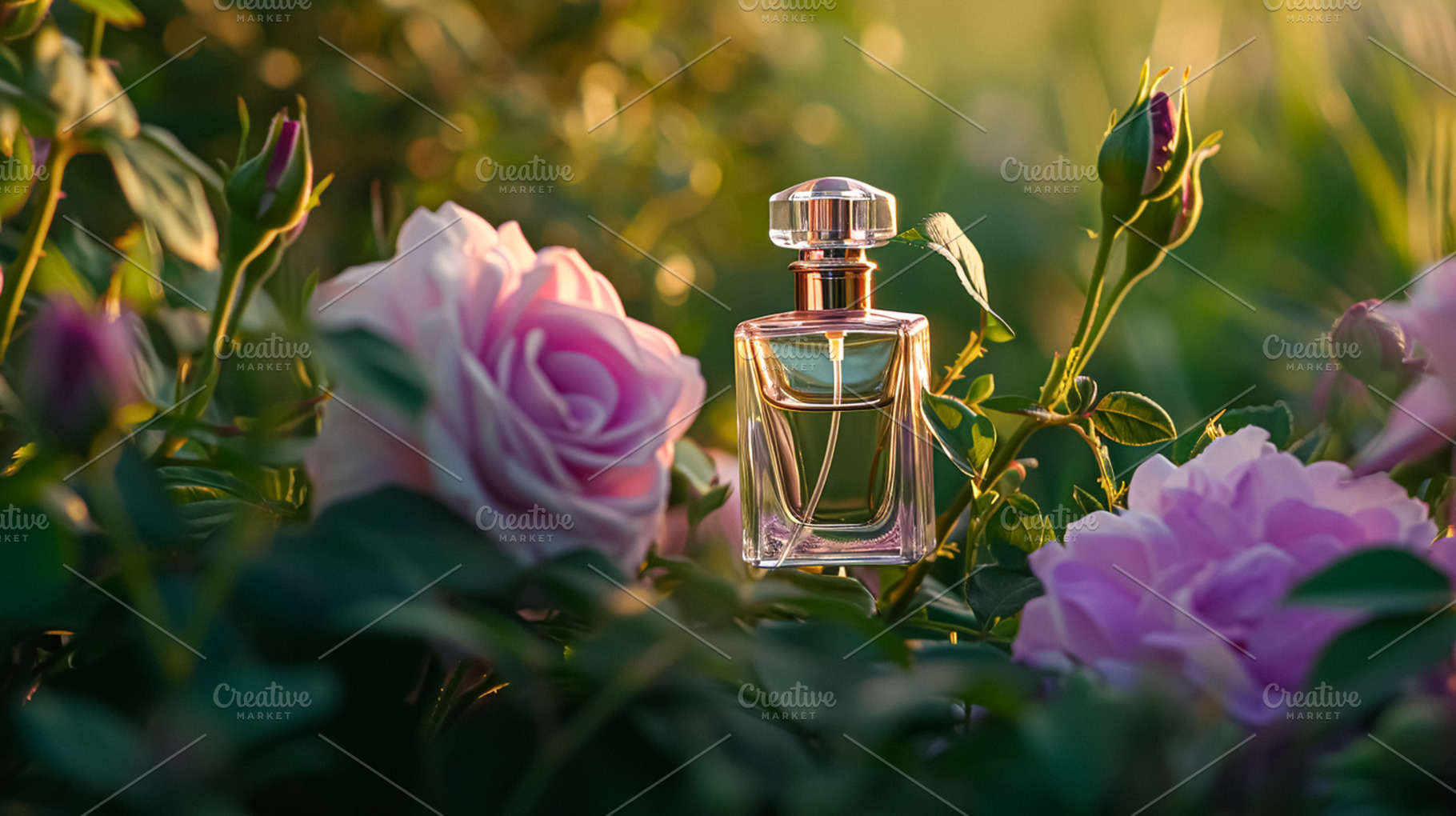 Perfume bottle in flowers, fragrance on blooming background, flo, a Beauty & Fashion Photo by Studio ANNA