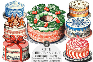 Cute Christmas Cake Clipart Bundle, an Illustration by DreamArtGraphic
