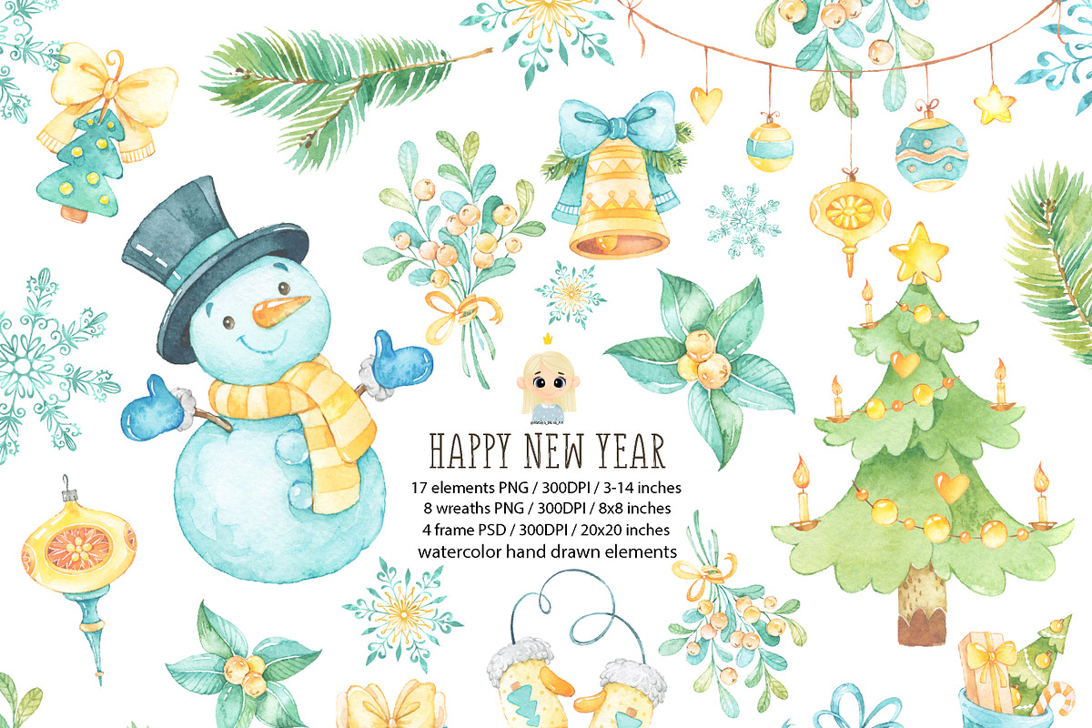 Christmas Watercolor Clipart, a Decorative Illustration by Natalya_Mona_Art (Photo 1 of 8)