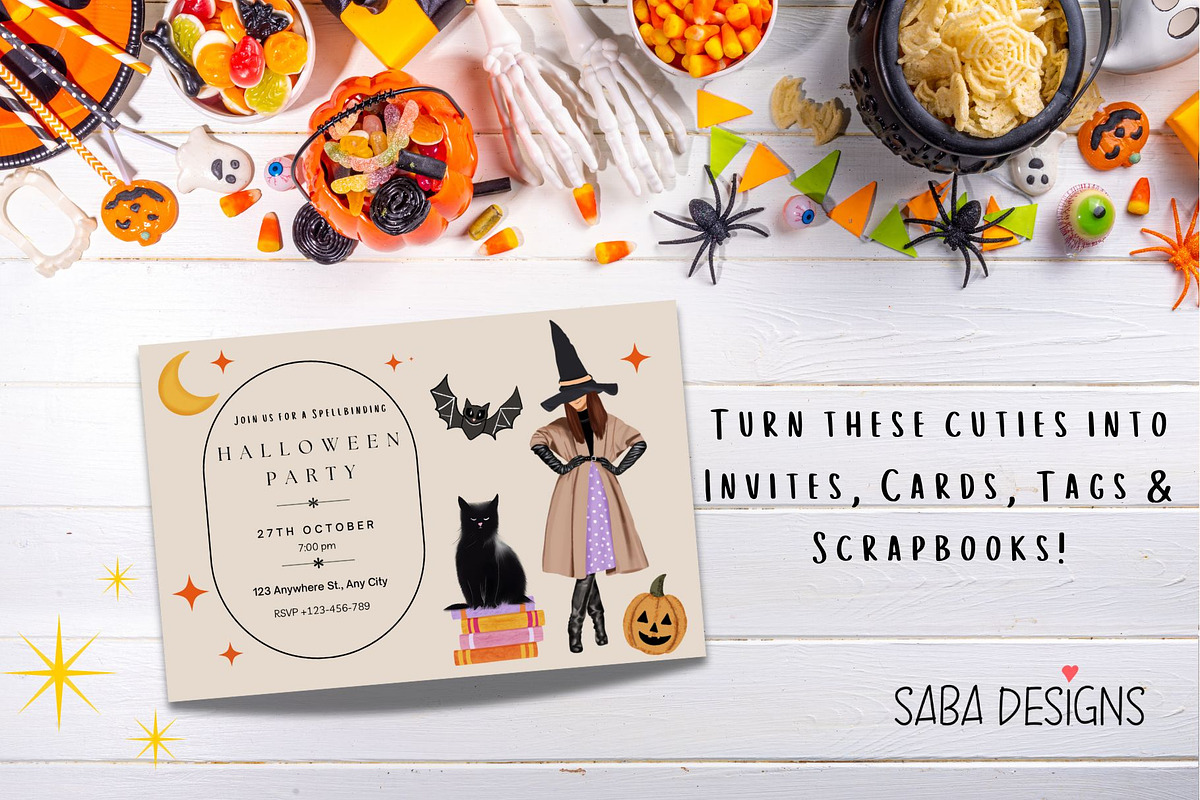 Cute Teen Witch Clipart Set- 34 PNGs, a Seasonal Illustration by Sabadesignz (Photo 3 of 6)