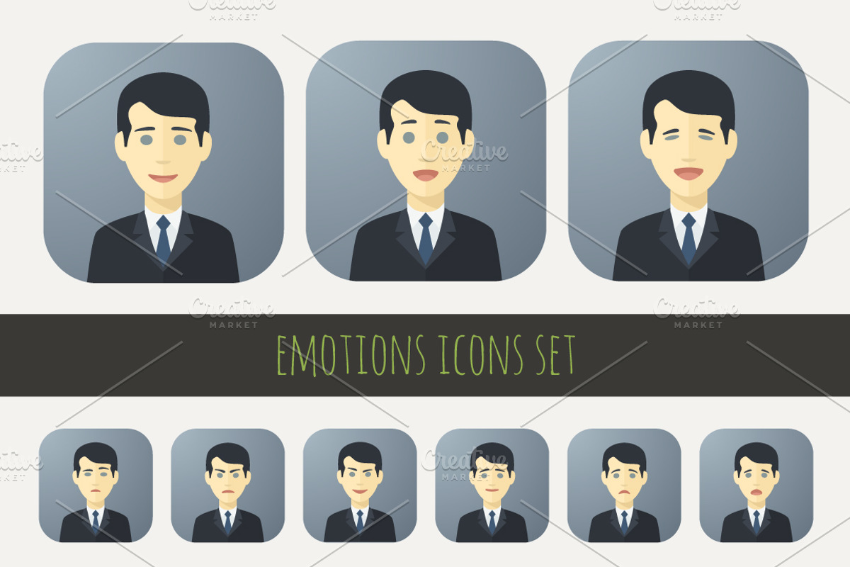 Emotions Icons Set, an Icon by Alex Serada (Photo 3 of 5)