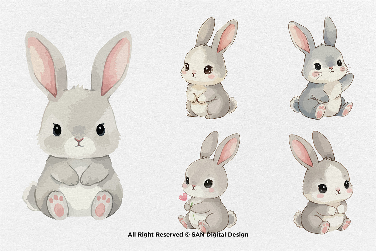 15 Bundle Watercolor Baby Rabbit, an Animal Illustration by Morspective (Photo 5 of 8)