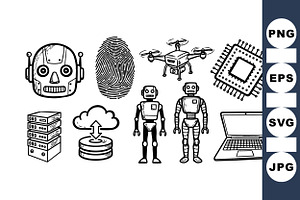Tech Robot And Cybersecurity Svg, an Illustration by designvectx