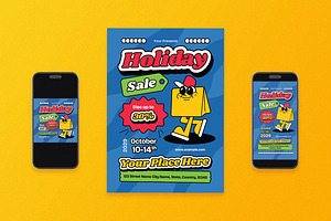 Blue Retro Holiday Sale Flyer Set, a Flyer Template by Aiyari Graphic