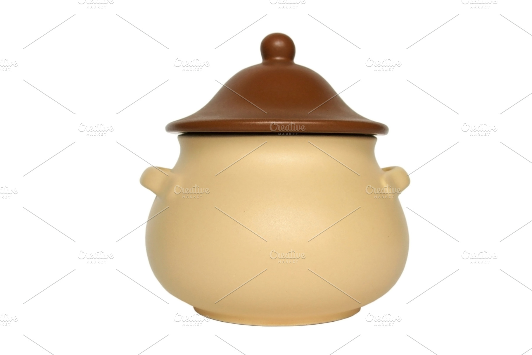 Clay pot with cover isolated, a Photo by saiko3p