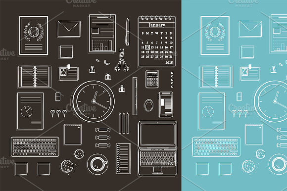 Office Supplies Collection Flat Line preview 2