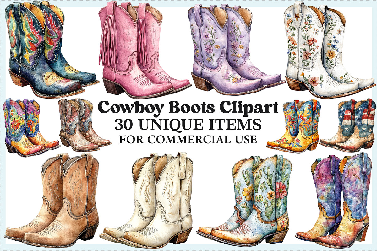 Cowboy Boots Clipart Bundle, an Illustration by Craft Nest (Photo 1 of 6)