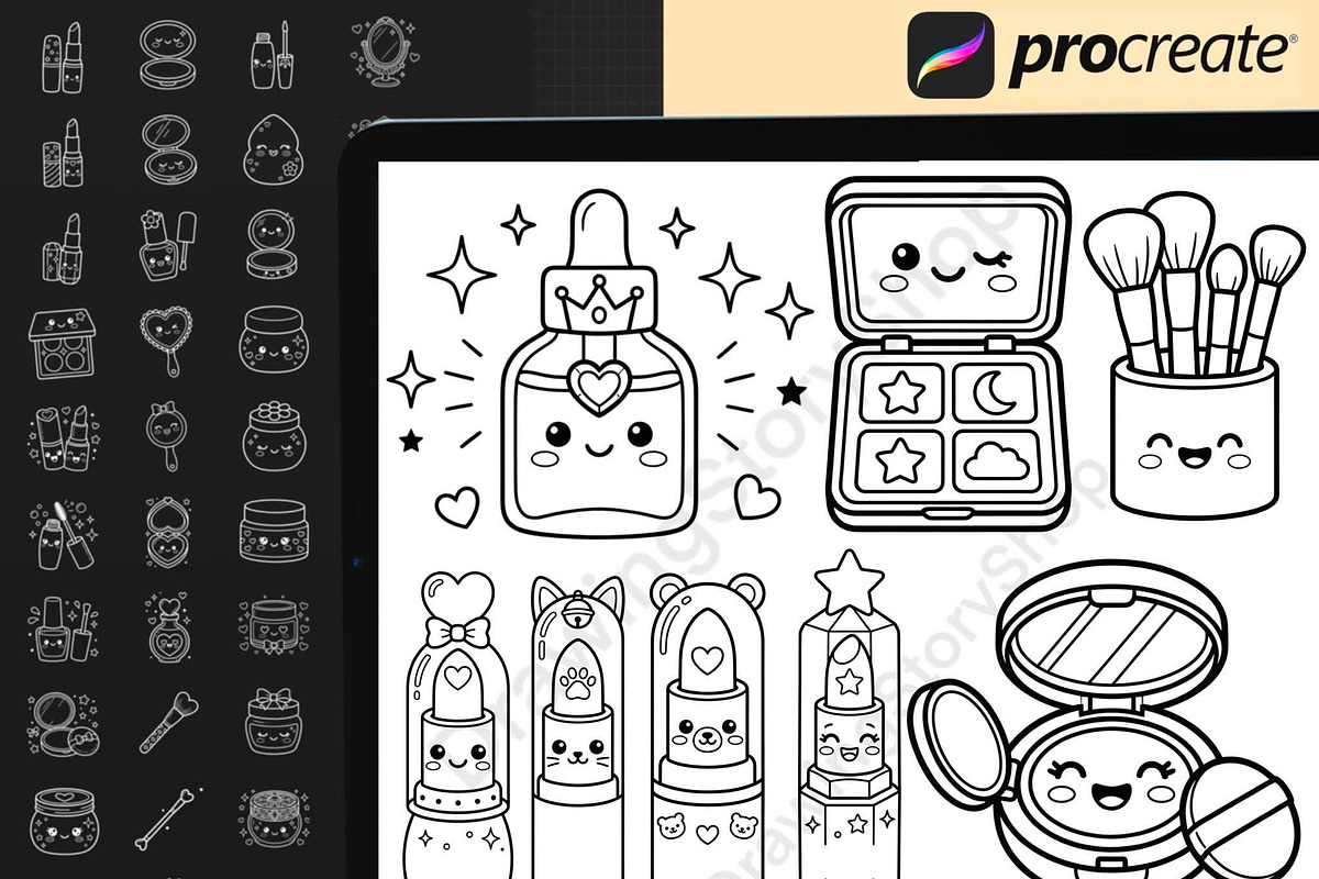 150 Procreate Kawaii Makeup Stamps, a Brush Add-On by DrawingStoryShop (Photo 4 of 6)