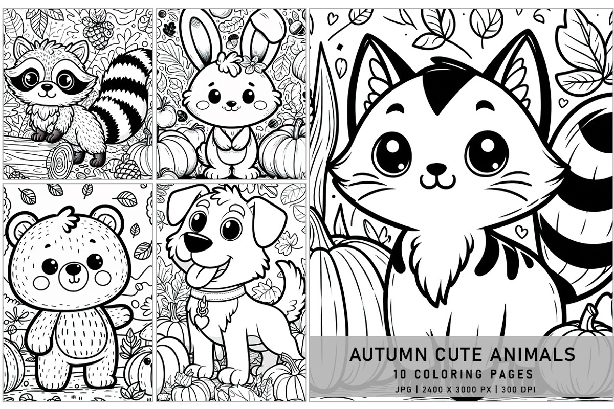 Autumn Cute Animals Coloring Pages, a Seasonal Illustration by Digital Art Creations (Photo 2 of 4)