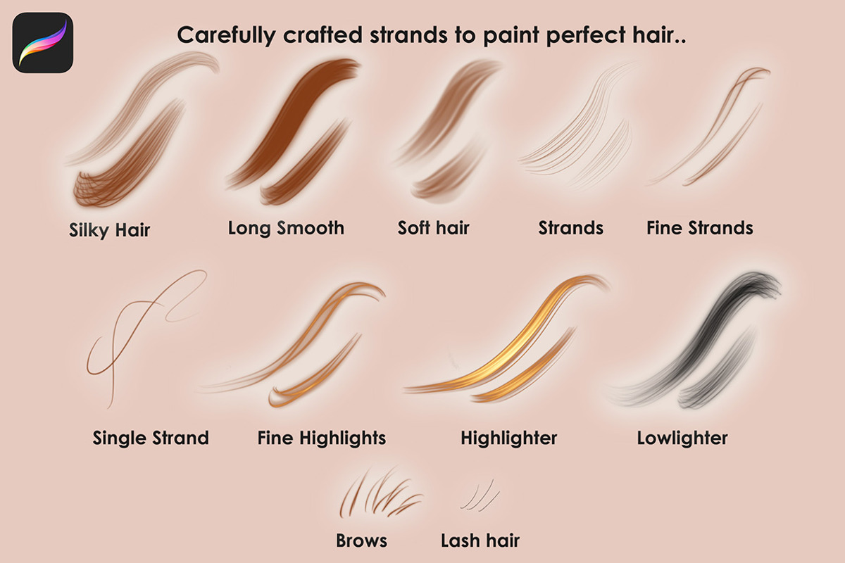 Procreate Hair Brushes, a Brush Add-On by Mels Brushes (Photo 2 of 4)
