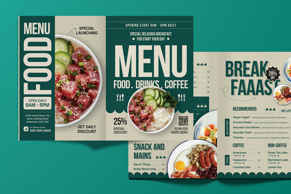 Restaurant Bifold Menu Brochure, a Brochure Template by MMPixelCraft (Photo 4 of 4)