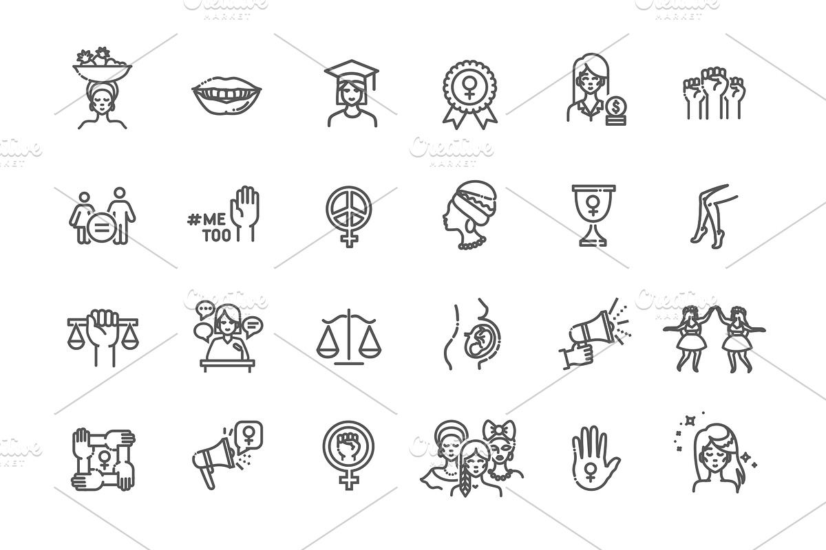 Feminism thin line icons set, an Outline Icon by Tettygreen (Photo 2 of 2)