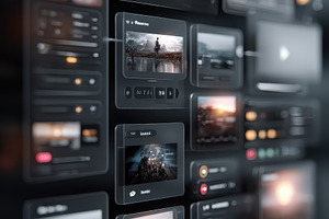 Dark UI interface design for video e, a Photo by Pixeness Studio
