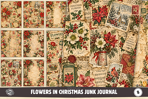 Flowers in Christmas Junk Journal