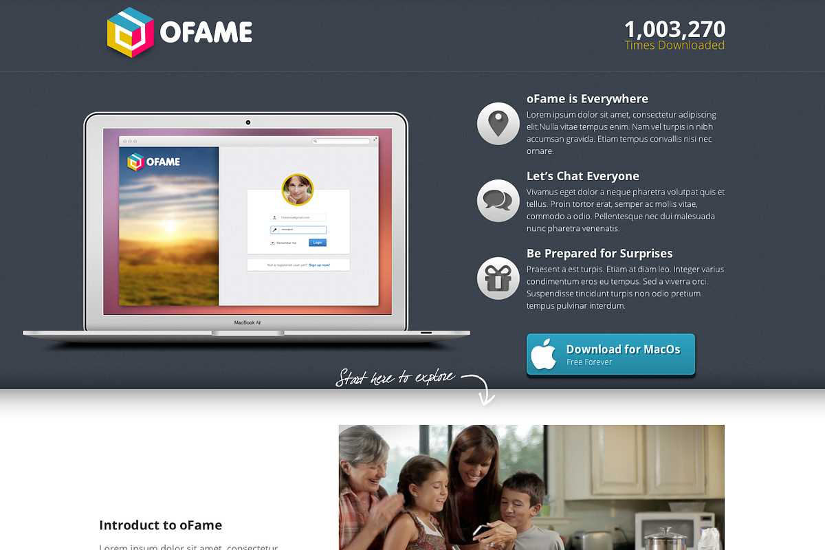 oFame Application Landing Page, a Landing Page Template by IQSIR (Photo 2 of 5)