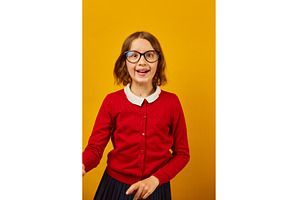 Girl with glasses smiles brightly in, a Beauty & Fashion Photo by IlliaBondarPhotography