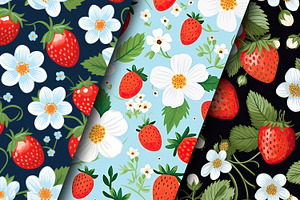 Floral Strawberry Digital Papers