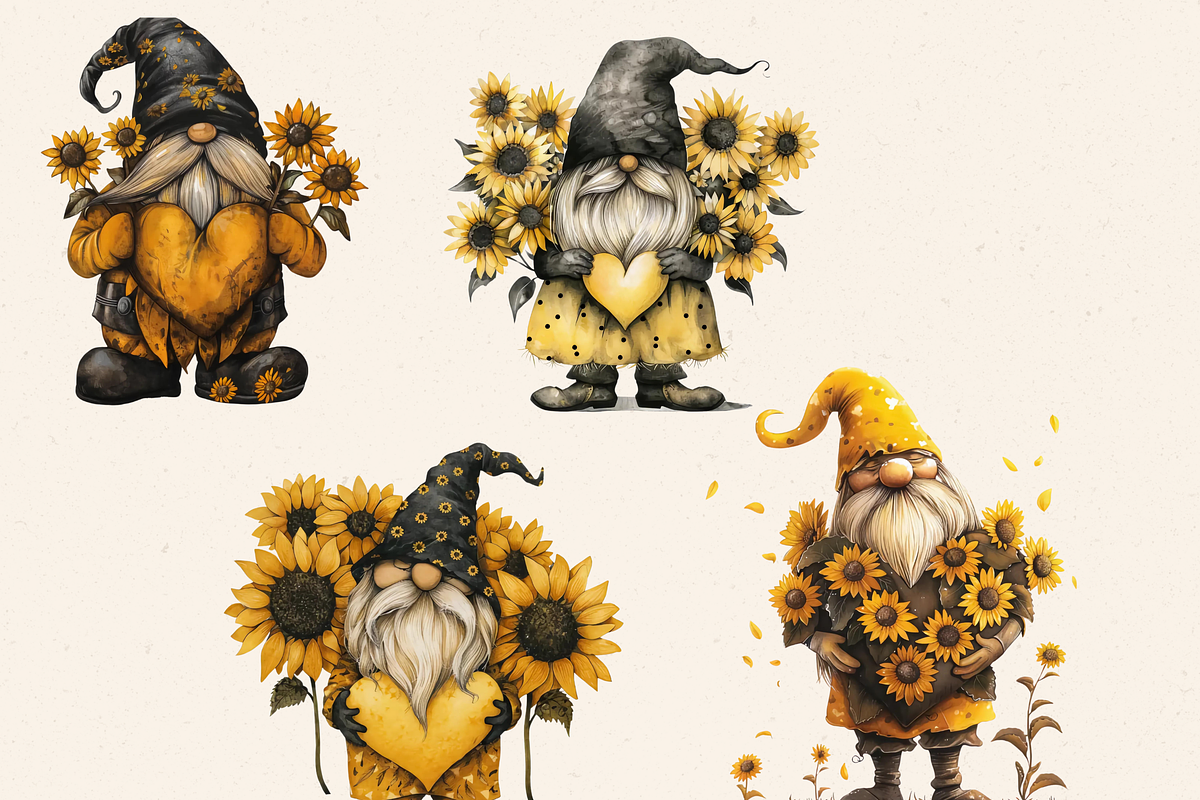 SUNFLOWER GNOME CLIPART PACK, a Person Illustration by Daring Digies (Photo 6 of 10)