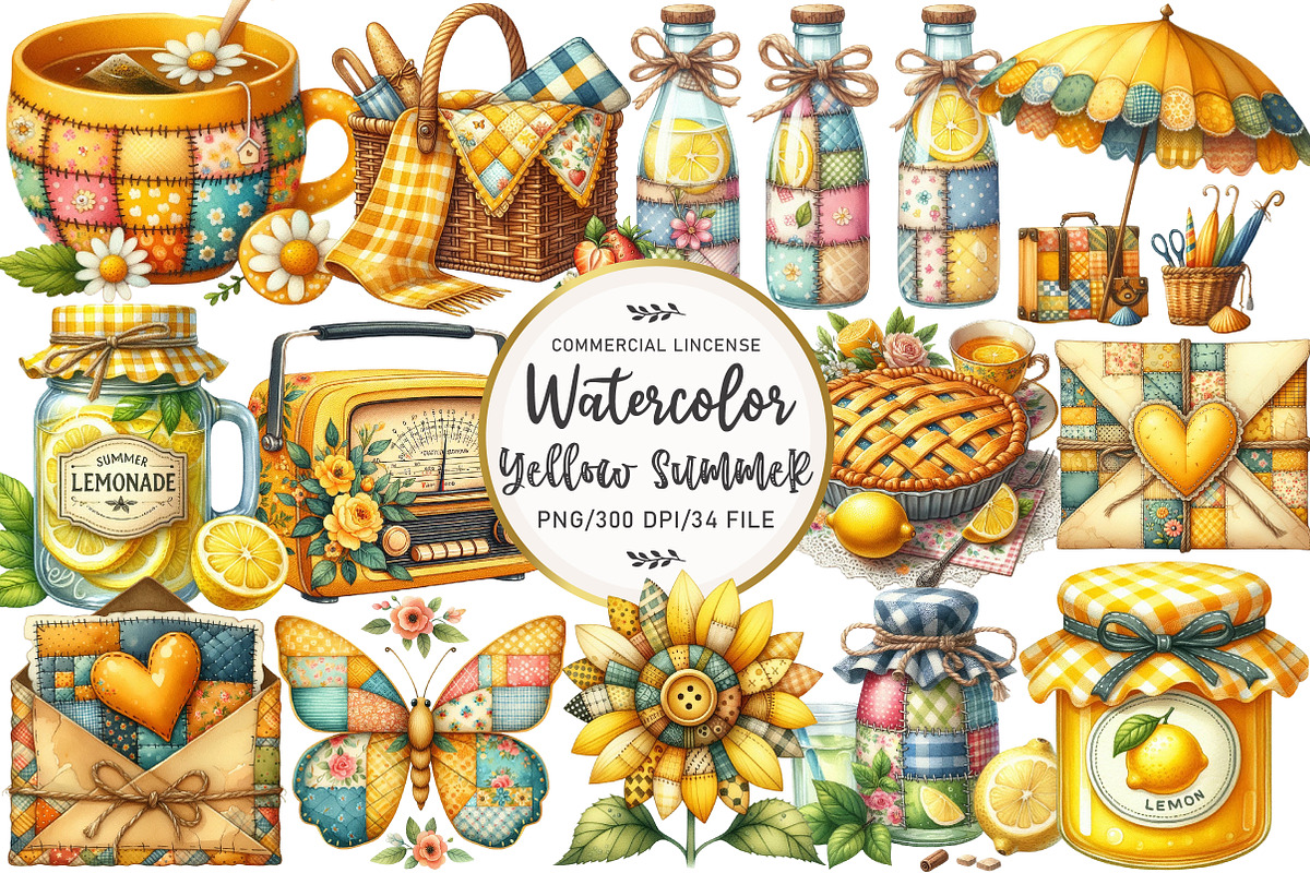 Yellow Patchwork Summer Clipart, an Illustration by OK Design (Photo 1 of 5)