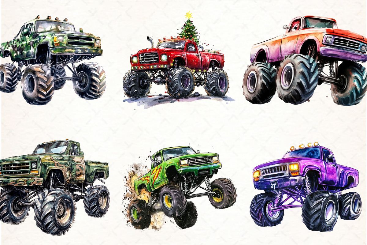 Monster Truck Watercolor Clipart, an Illustration by Watercolor design (Photo 4 of 4)