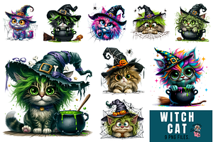 Witch Cat Clipart PNG Bundle, an Illustration by Clipart Bloom