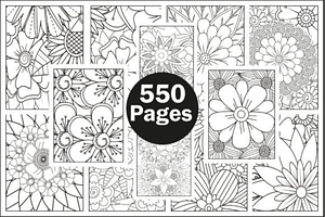 550+ Flowers Adult Coloring Book, an Illustration by shopcosm
