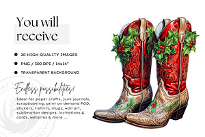 Christmas Cowgirl Boots Clipart PNG