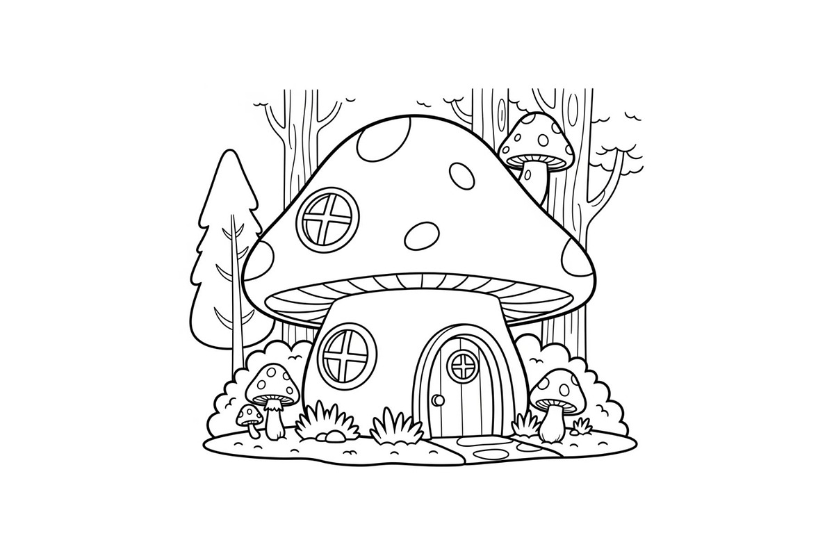 Whimsical Mushroom House Line Art bu, an Illustration by Designs_River (Photo 21 of 51)