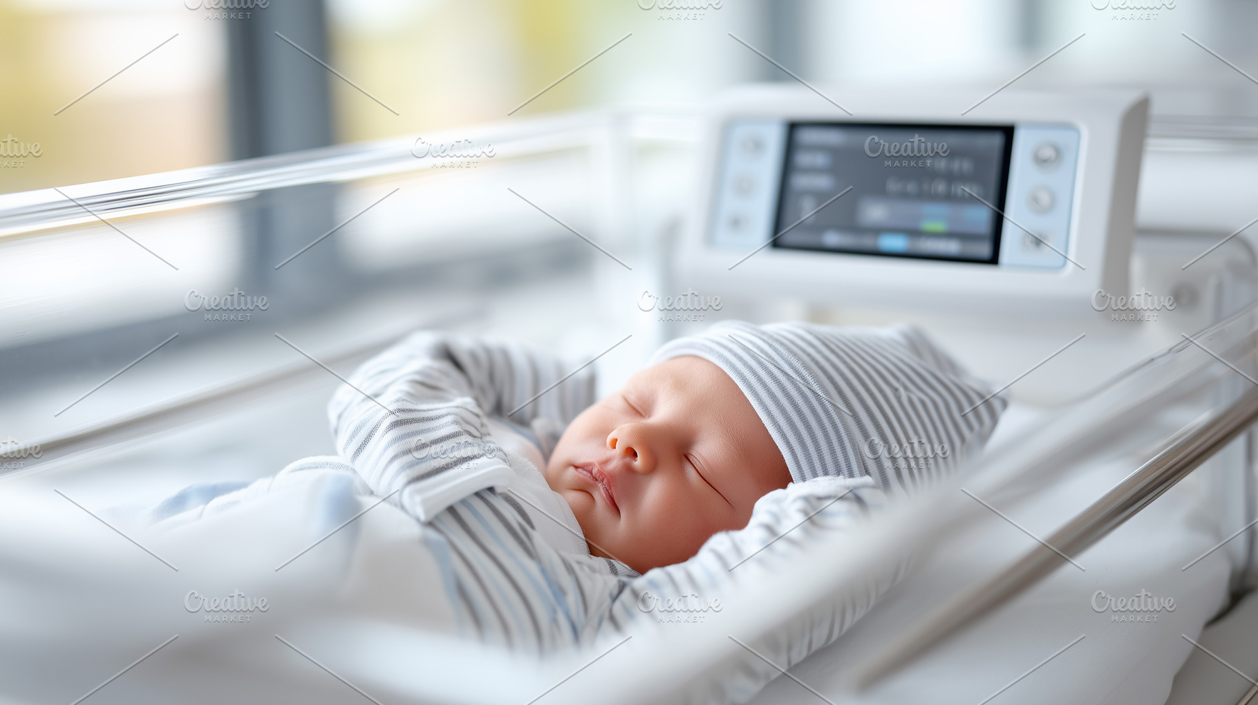 Newborn baby peacefully sleeping in, a Health & Medical Photo by MistyDay