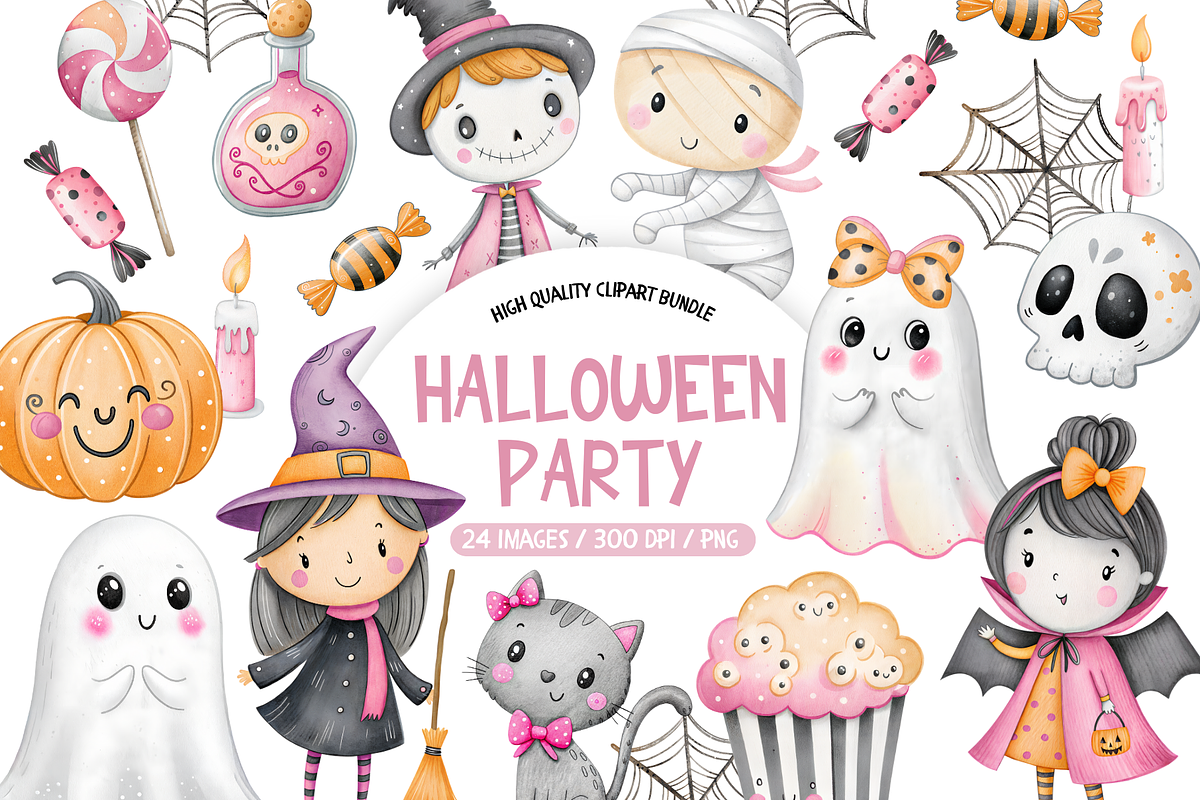 Pink Pastel Witchy Halloween Clipart, an Illustration by TatiMockup (Photo 1 of 4)