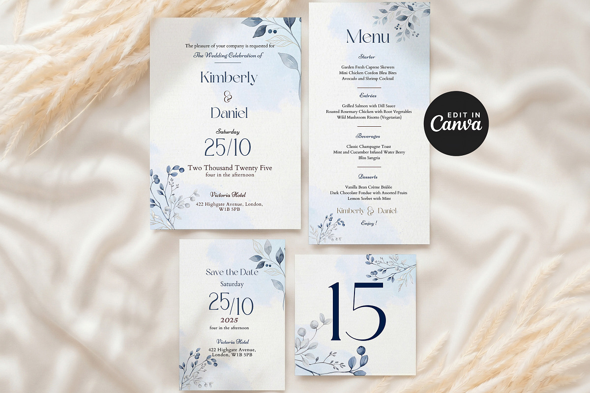 Dusty Blue Floral Wedding Suite, an Invitation Template by Arslan (Photo 5 of 6)