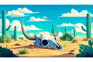 Cow Skull Lying On Ground In Middle