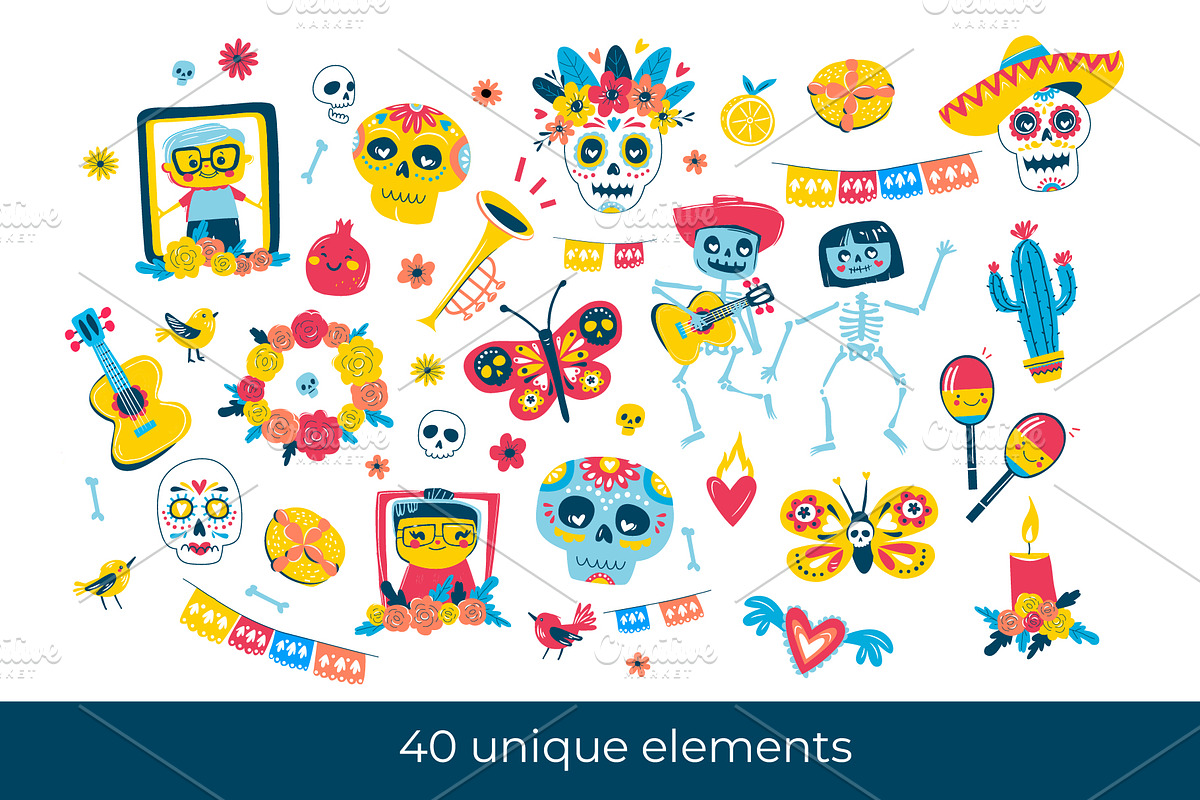 Día de los Muertos Clipart & Pattern, a Seasonal Illustration by VasilkovS (Photo 2 of 7)